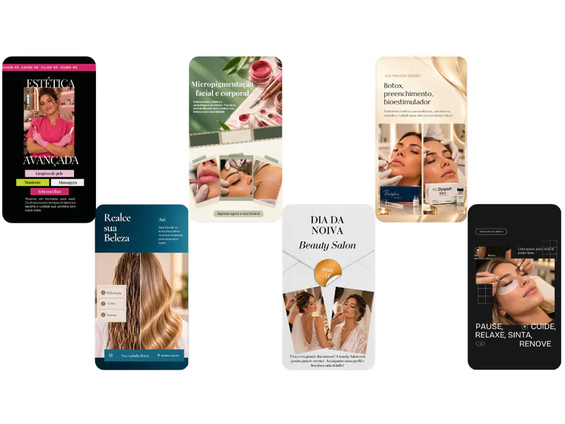Os 6 estilos visuais diferentes de templates de beleza do pack