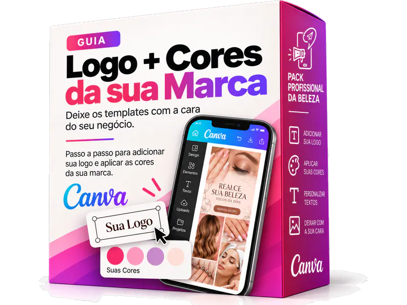 Caixa do Guia Logo + Cores da sua Marca: adicionar sua logo e aplicar as cores da sua marca no Canva